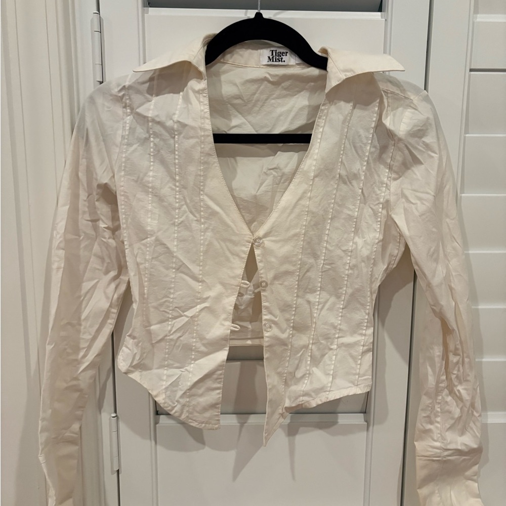 Tiger Mist Cream Long Sleeve Suit Style Women's Top